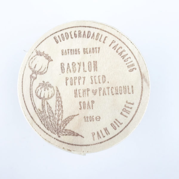 image to show the top of the wooden babyon soap box featuring original hand drawn botanical illustrations