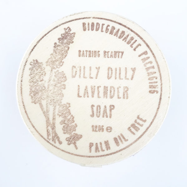 A photo to show the top of a box of Dilly Dilly Lavender Soap
